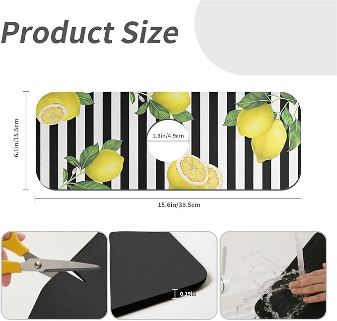 Kitchen Sink Splash Guard，Lemon-and stripes Faucet Mat Sink Gadgets-Super - Image 3