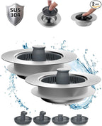 Hibbent 2 Pack Upgraded 3 in 1 Kitchen Sink Drain Strainer and Stopper Combo by Hibbent