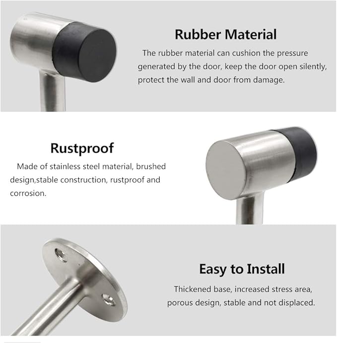 3 Inch / 75mm Heavy Duty Floor Stop, Door Stopper Stainless Steel Brushed Nickel - Image 4