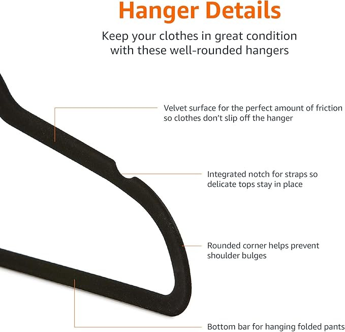 Amazon Basics Slim Velvet Non-Slip Space Saving Sturdy Suit Clothes Hangers - Image 4