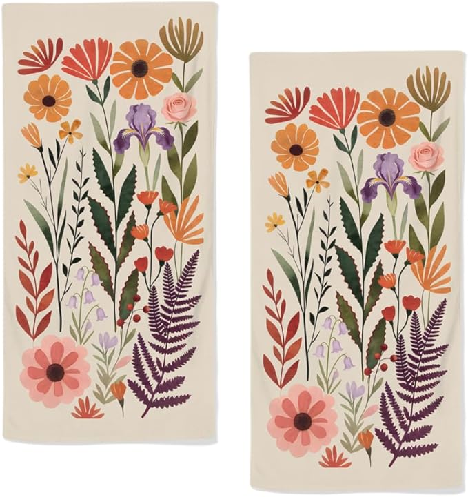 Floral Hand Towels for Bathroom, 2 Packs Decorative Boho Kitchen Towels 28.7 x by qiuhuang
