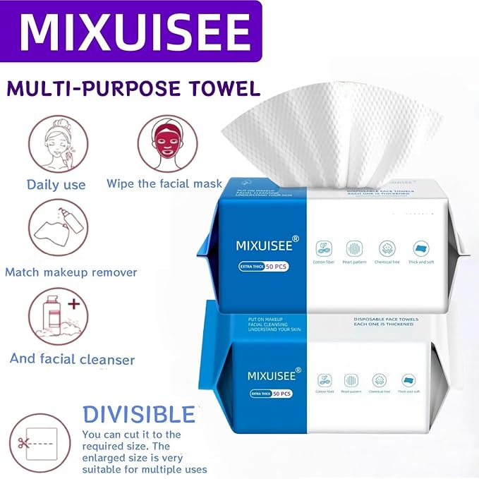 Disposable face towel, MIXUISEE thick and soft face towels, 100% cotton face - Image 2