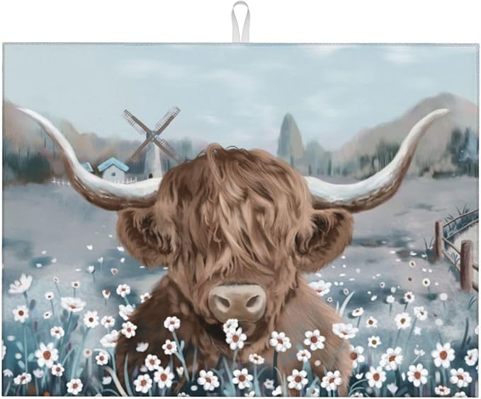 Cow Dish Drying Mat for Kitchen Counter Decor 18x24 Inch Floral Absorbent by Ovitssrk