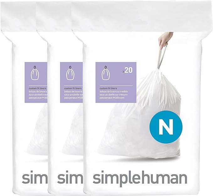 simplehuman Code N 60 Count, Dispenser Pack Custom Fit Liners, Drawstring Trash by Simplehuman