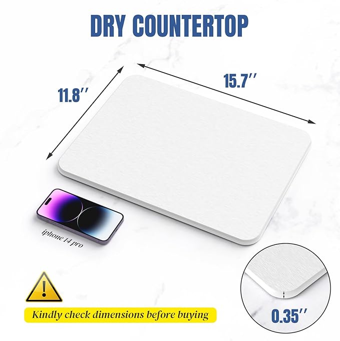 Quick Dry Stone Drying Mat for Kitchen Counter, Water-Absorbent Diatomaceous - Image 2