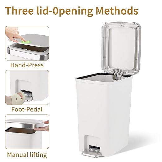 Small Bathroom Trash Can with Lid and 3 Rolls Trash Bags, Step Pedal - Image 3
