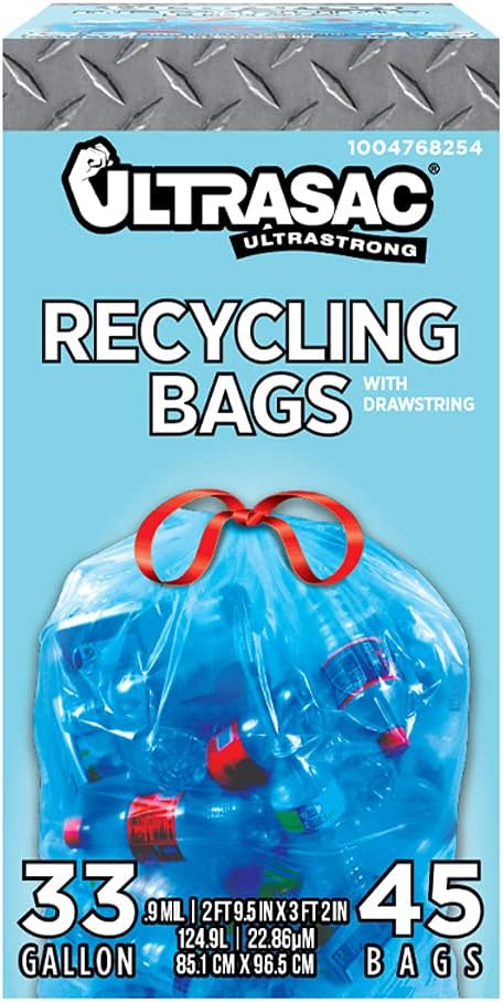Ultrasac Blue Recycling Bags 33 Gallon 0.9 MIL, 33.5" x 38" by Ultrasac