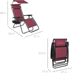 Best Choice Products Folding Zero Gravity Outdoor Recliner Patio Lounge Chair w/Adjustable Canopy Shade, Headrest, Side Accessory Tray, Textilene Mesh - Burgundy - Image 3