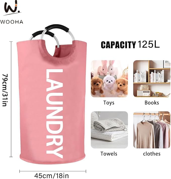 WOOHA 125L Large laundry basket, Collapsible laundry hamper, Tall Clothes - Image 3