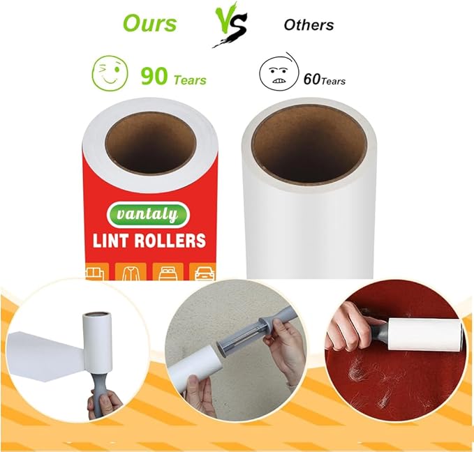 Pet Hair Lint Rollers, 3 Pack, 90 Sheets Each– Reusable Sticky Roller - Image 5