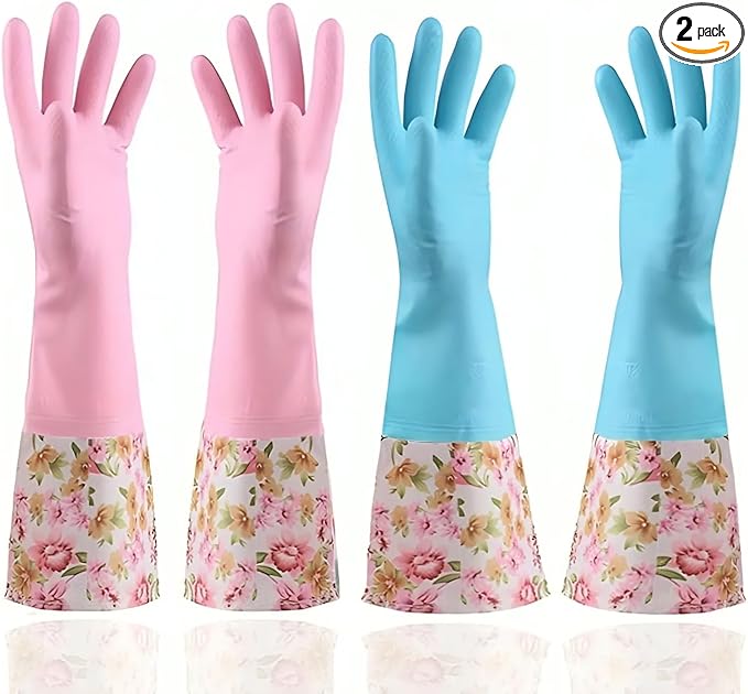 KINGFINGER Rubber Latex-Free Waterproof Dishwashing Gloves, 2 Pair Medium Long by KINGFINGER