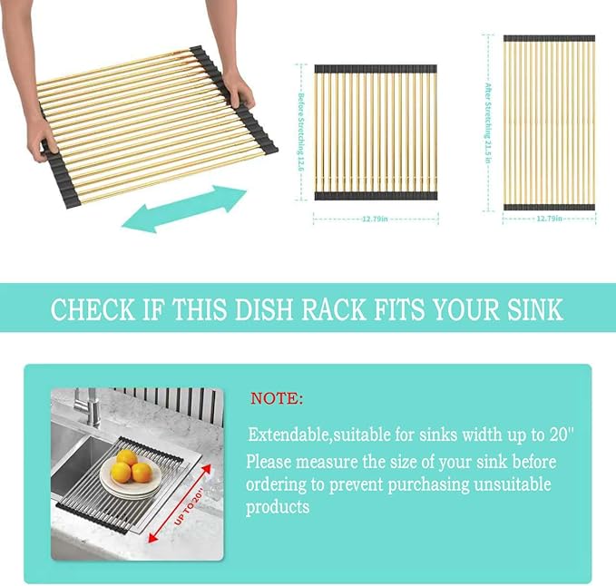 Large Telescopic Draining Rack, Non-Slip Silicone Rolling Dish Drainer Roll - Image 2