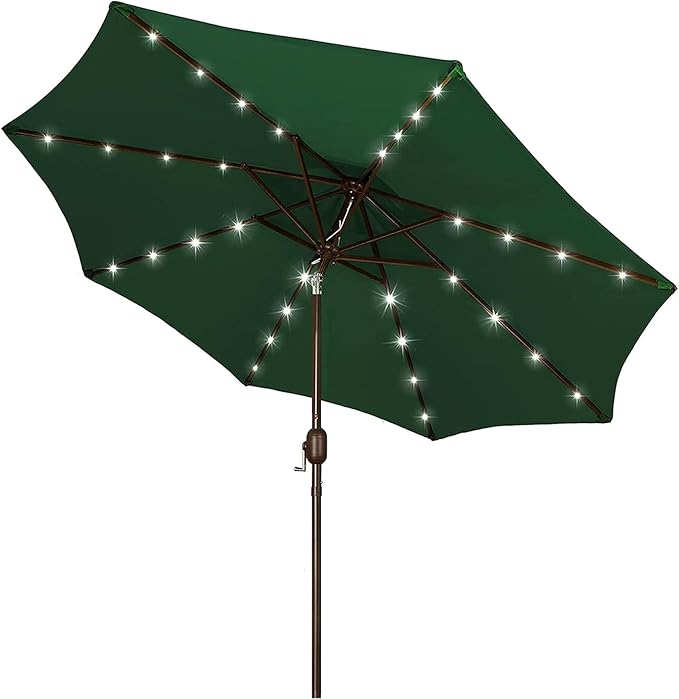 Blissun 9 ft Solar Umbrella, 32 LED Lighted Patio Umbrella, Table Market Umbrella, Outdoor Umbrella for Garden, Deck, Backyard, Pool and Beach (Dark Green) by Blissun