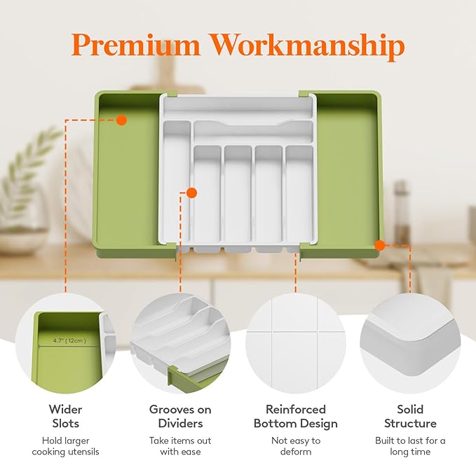 Lifewit Utensil Organizer for Kitchen Drawer, Expandable Cooking Silverware Tray - Image 6