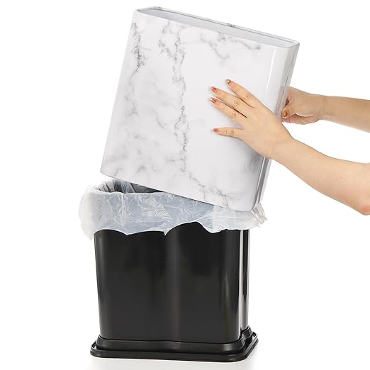Coloch 2.4 Gallon/9L Rectangle Marble Print Metal Trash Can, Stainless Steel - Image 3
