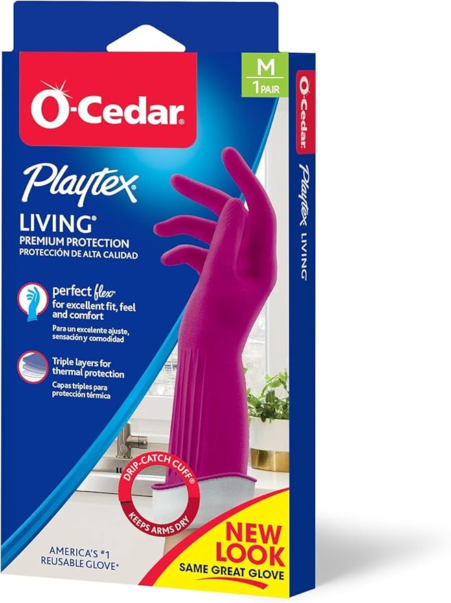 PLAYTEX Living Reuseable Rubber Cleaning Gloves Medium, Premium Protection - Image 2