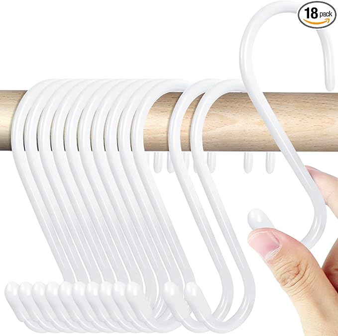 HiGift 18 Pack White Vinyl Coated Metal S Hooks, 4.5 inch Heavy Duty, Non Slip by HiGift