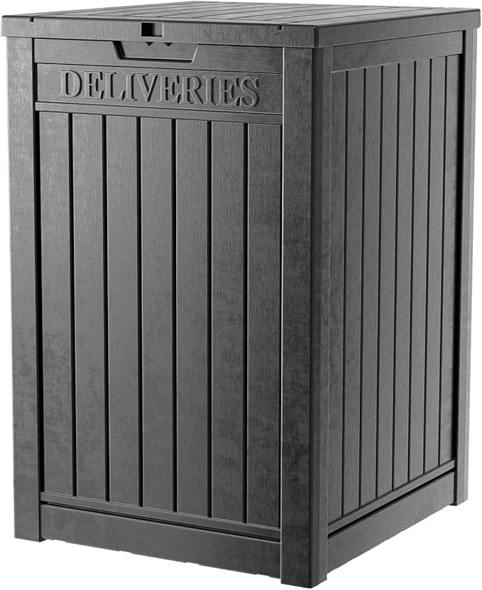 DRATO 48 Gallon Package Delivery Box, Large Lockable Storage Box, Double-Wall Resin Outdoor Package Delivery and Waterproof Deck Box for Porch, Patios（Black，48 Gallon） by DRATOprovidesawarmandcozy