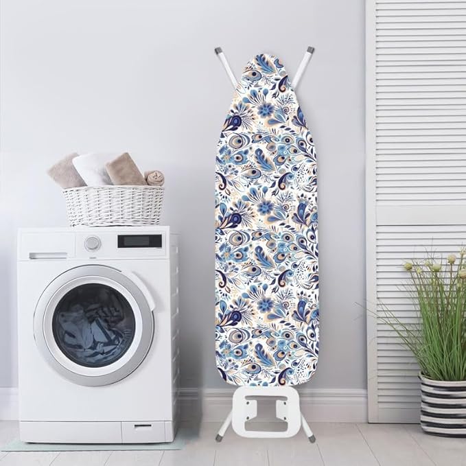 Blue Peacock Feather Steam Ironing Board Cover Damask Floral 15x54 Inch - Image 3