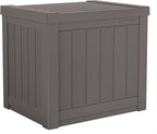 Suncast 22-Gallon Small Deck Box - Lightweight Resin Indoor/Outdoor Storage Container and Seat for Patio Cushions and Gardening Tools - Store Items on Patio, Garage, Yard - Stone Gray, Made in the USA by Suncast