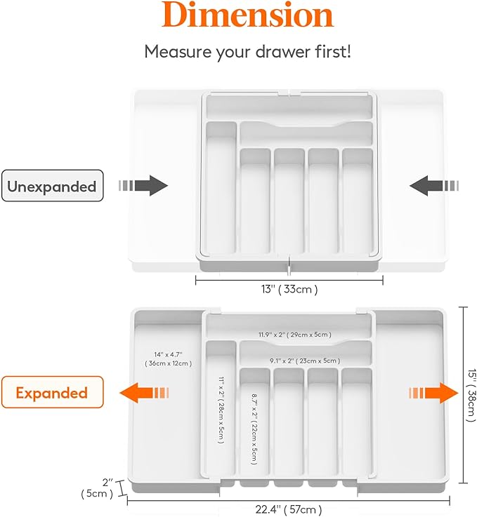Lifewit Utensil Organizer for Kitchen Drawer, Expandable Cooking Silverware Tray - Image 3