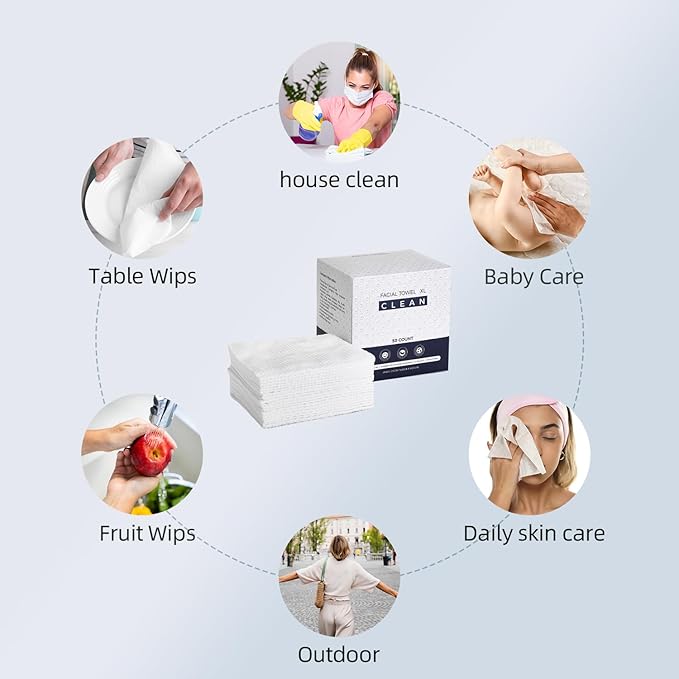 Disposable Face Towels XL, Viscose Biodegradable Large Dry Wipes, Super Soft & - Image 7
