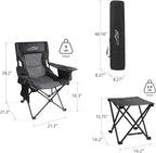 FAIR WIND Oversized Padded Camping Chair with Footrest Stool Set Heavy Duty Support 300 LBS Cooler Bag Chair - Black - Image 3
