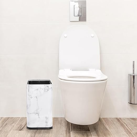 Coloch 2.4 Gallon/9L Rectangle Marble Print Metal Trash Can, Stainless Steel - Image 5