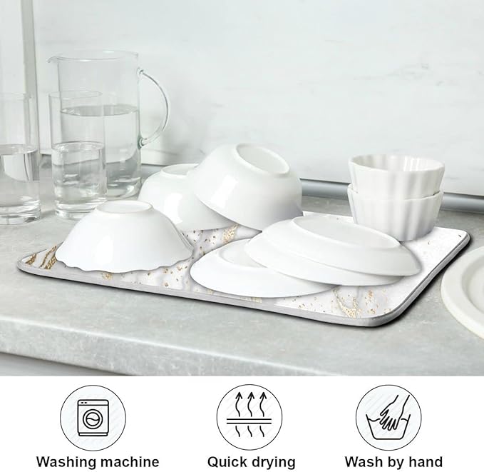 Marble Dish Drying Mat for Kitchen Counter White Golden Marble Gary Grey Drying - Image 7