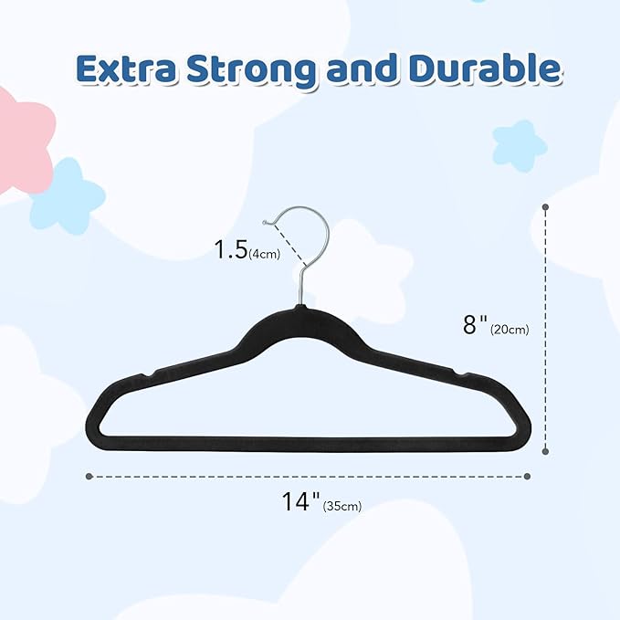 Smartor Premium 14 Inch Kids Hangers 50 Pack, Non Slip, Space Saving Felt - Image 7