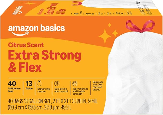 Amazon Basics Extra Strong & Flex Tall Kitchen Drawstring Trash Bags, Citrus by AmazonBasics