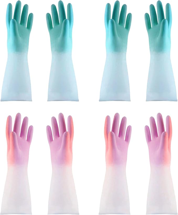 Rubber Dishwashing Gloves for Kitchen 4 Pairs Cleaning Household Dish Washing by YHNNH