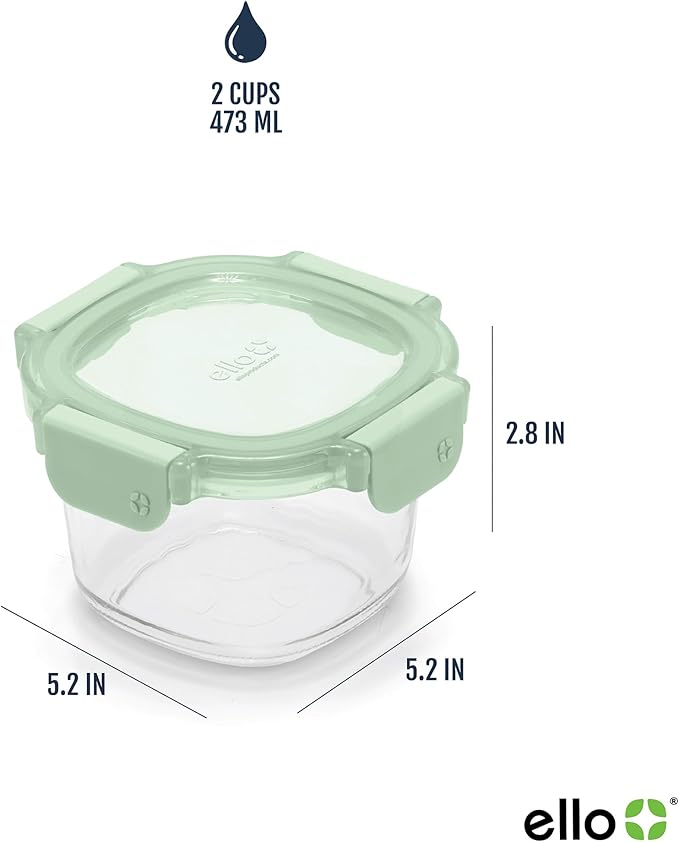 Ello Color Lock 2 Cup 6PC, 3 Pack Glass Meal Prep Sets Leak-Proof Glass Food - Image 4
