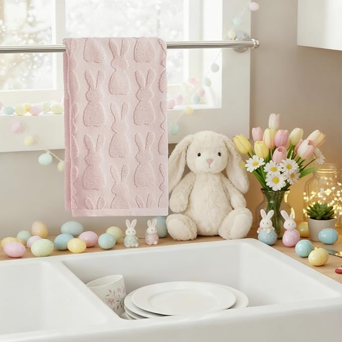 Artoid Mode 1 Pc Pink 3D Rabbit Jacquard Easter Hand Towels - Image 5