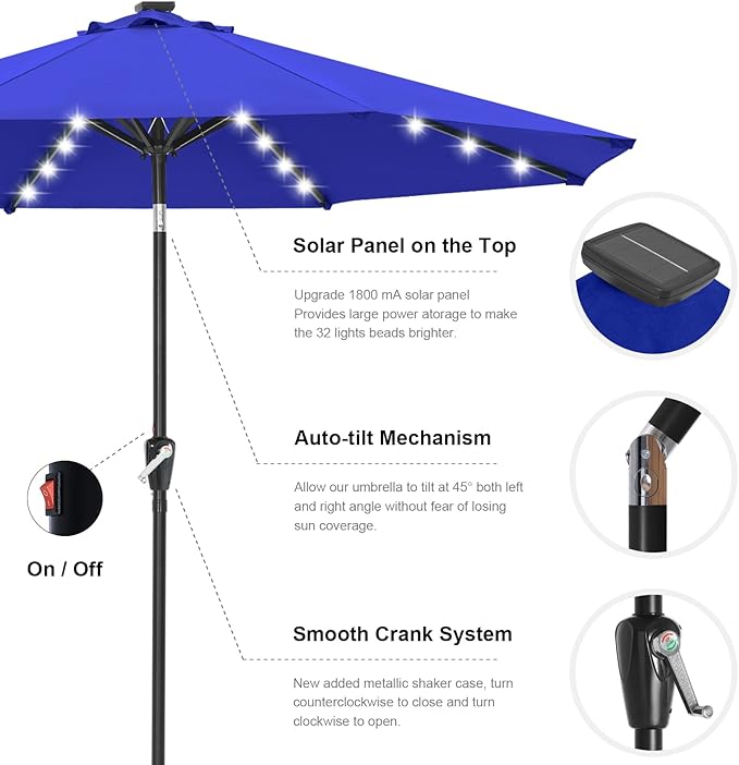 ABCCANOPY Solar Led Patio Umbrellas with 32LED Lights 11FT (Blue) - Image 7