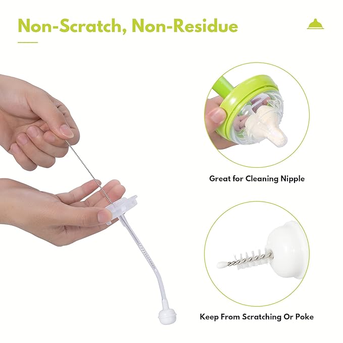 Baby Bottle Brush Set with Nylon Nipple Cleaner, Sponge & Straw Brushes - Image 6