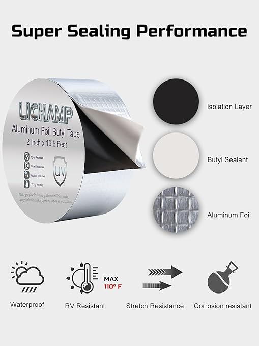 Lichamp Aluminum Butyl Tape, Waterproof Butyl Aluminum Foil Tape 2 inches x - Image 4