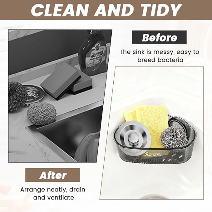 2 PACK Suction Cup Sink Corner Rack, Corner Sinks Strainer Basket Sponge Holder - Image 5