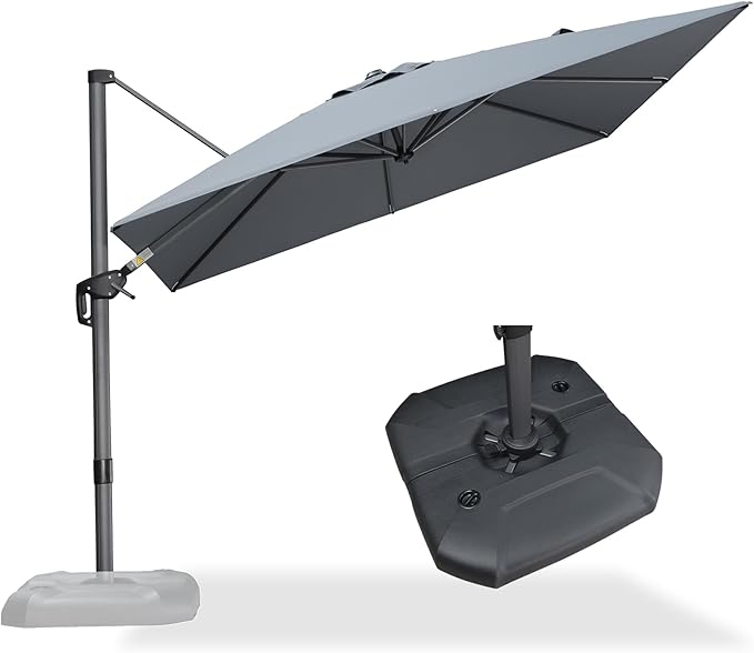 PURPLE LEAF 9 Feet Patio Umbrella with Base Outdoor Cantilever Square Umbrella Aluminum Offset Umbrella with 360-degree Rotation for Garden Deck Pool Patio Light Grey - Image 2