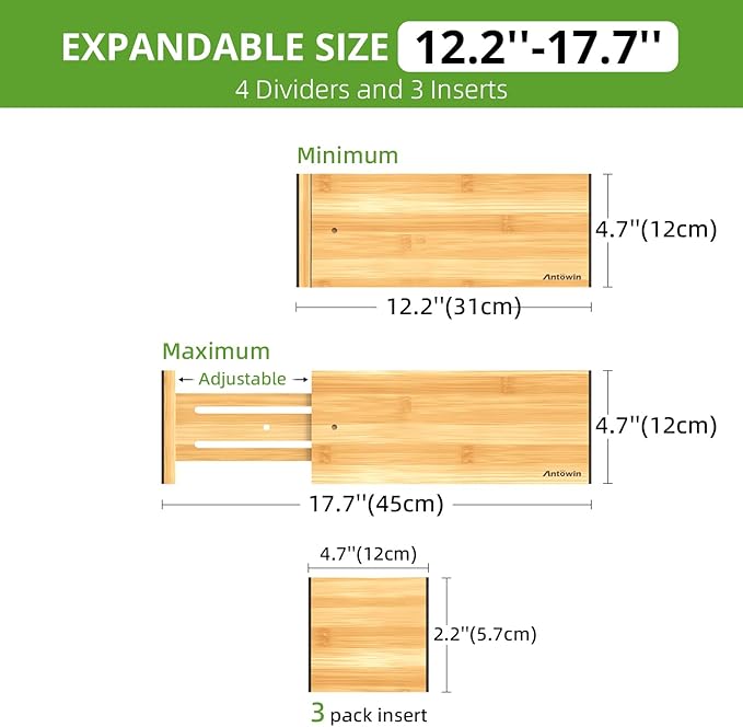 ANTOWIN 4 Pack Expandable Drawer Dividers, 4.7'' High, Extend from 12.2'' to - Image 5