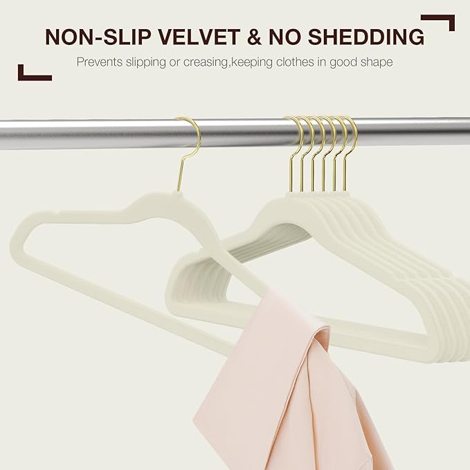 Korpai 50 Pack Beige Velvet Hangers, Coat Hanger Non Slip, Heavy-Duty, Space - Image 3