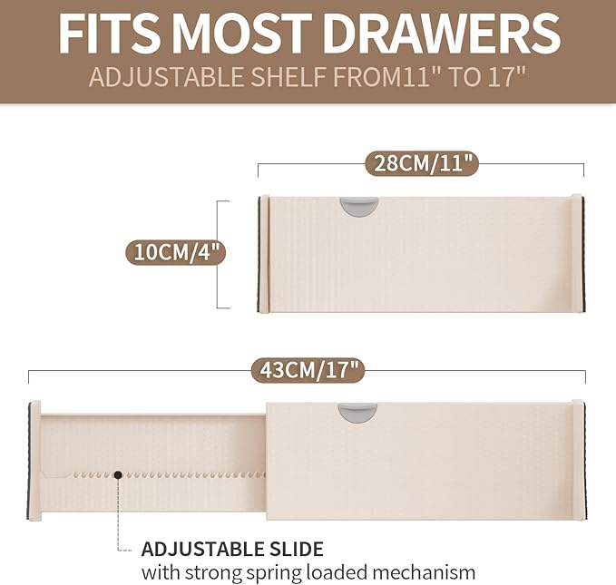 Drawer Dividers Organizer, Adjustable Separators 4" High Expandable from 11-17" - Image 3