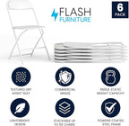 Flash Furniture Hercules Series Plastic Folding Chairs for Parties and Weddings, Stackable Commercial Event Seats with 650-lb. Static Weight Capacity, Set of 6, White - Image 4