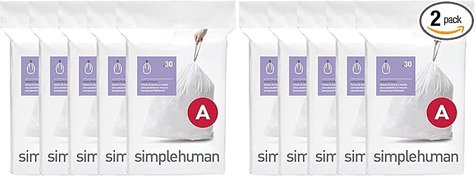 simplehuman Code A, Dispenser Pack Custom Fit Liners, Drawstring Trash Bags by Simplehuman