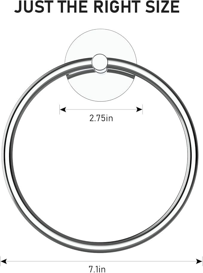 SetSail Adhesive Towel Holder for Bathroom Wall Stainless Steel Hand Towel Ring - Image 2