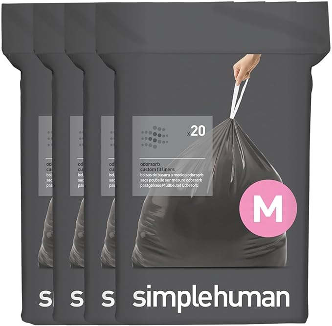 simplehuman Code M 80 Count, Genuine Odorsorb Custom Fit Liners, Drawstring by Simplehuman