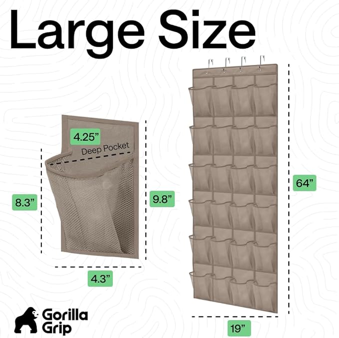GORILLA GRIP Over the Door Shoe Organizer, 24 Large Breathable Mesh Pockets - Image 7