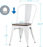 Nazhura Metal Dining Chair Farmhouse Tolix Style for Kitchen Dining Room Café Restaurant Bistro Patio, 18 Inch, Stackable, Waterproof Indoor/Outdoor (Sets of 4) (White with Wood Padding) - Image 3
