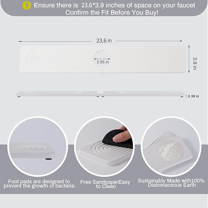 Stone Faucet Mat for Kitchen Sink，Super Absorbent Diatomite Fast Drying Stone - Image 2