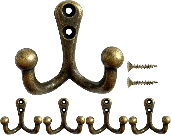 5 Pack Coat Hooks Heavy Duty Vintage Double Wall Hook Strong Entrance Hangers by Mokife